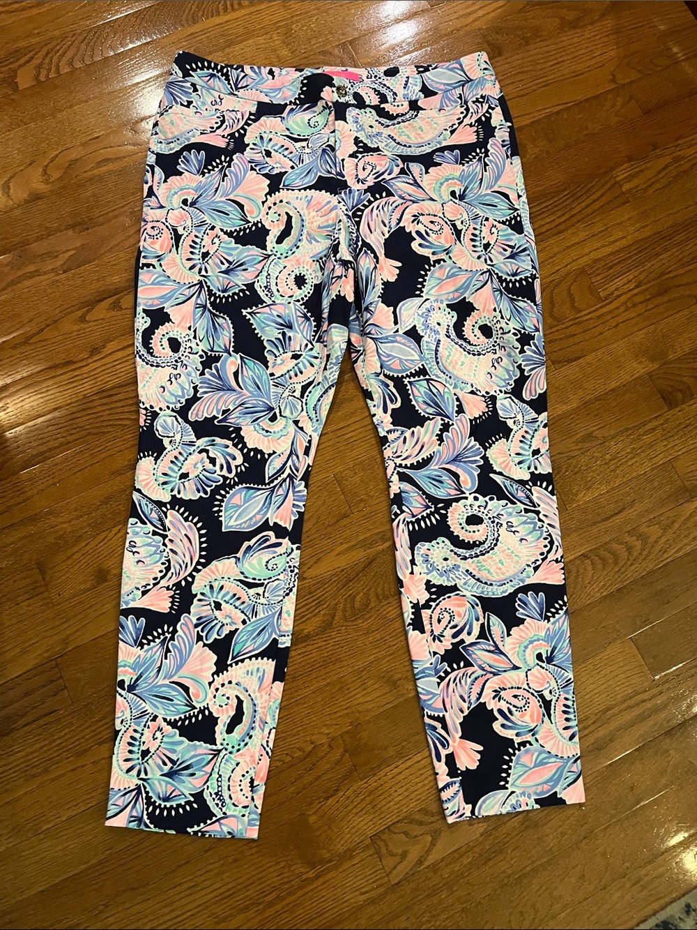 Lilly Pulitzer Navy Floral Paisley Pants with Pastel Accents